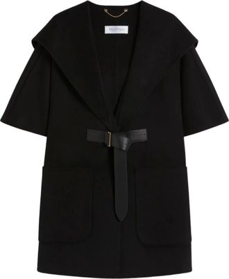 Max Mara Cape met capuchon en ceintuur - Zwart