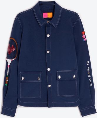Vilagallo Olivia Embroidered Tennis Jacket In Punta Roma Navy Blue