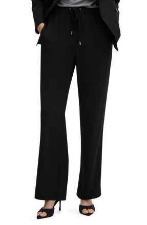 Mango Straight Leg Drawstring Pants in Black at Nordstrom, Size Large