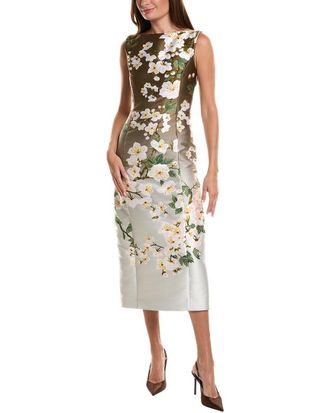Oscar De La Renta Oscar De La Renta Sleeveless Jacquard Ombre Cherry Silk-Blend Midi Dress