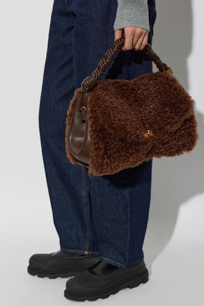 Ganni Fur Handbag With Logo, Womens, Brown