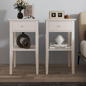 Melody Maison Pair Of One Drawer Bedside Table - Abbey Pale Ivory Range in Cream
