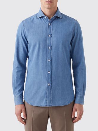 Brunello Cucinelli Camicia slim fit in denim di cotone con collo francese