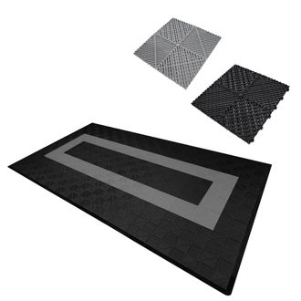 MonsterShop Vented Garage Floor Tiles With Edges - 90 Black & 30 Grey