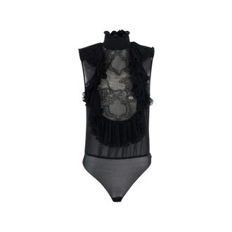 Elisabetta Franchi Body in Georgette e Pizzo - - Tops - Donna - Nero - M