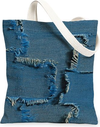 Generic Vintage Blue Canvas Tote Bags, Distressed Fabric Pattern Reusable Grocery Bags, Lightweight Washable Shoulder Strap for Gym, Blue, 13x15 Inch