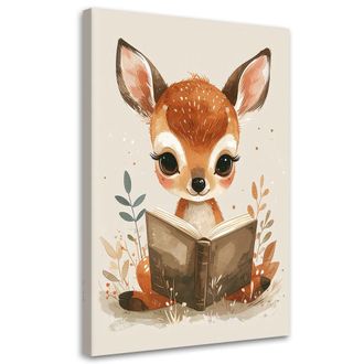 Feeby Cuadro Sobre Lienzo, Ciervo Peque&ntilde;o Leyendo Un Libro Animales Del Bosque, 70x100