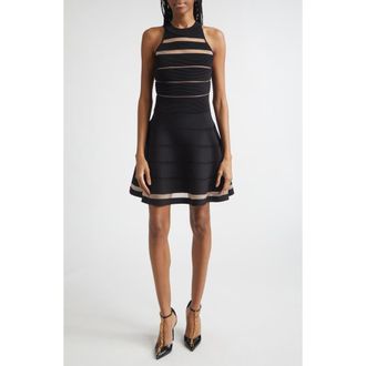 Balmain Stripe Ottoman Stitch Sweater Dress in 0Pa Black at Nordstrom, Size 10 Us