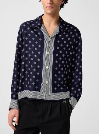 Bode Mens Diamonds and stripes pure silk cabana shirt