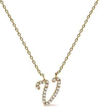 House of Brilliance 10K Gold Diamond Accent A-Z Initial Script Style Pendant Necklace in Yellow | V at Nordstrom