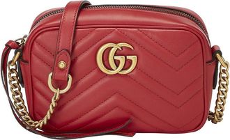 Gucci Red Leather Gg Marmont Crossbody Bag Mini (Authentic Pre-Loved)