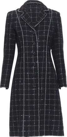 Luisa Beccaria silver check glitter tweed embellished long coat