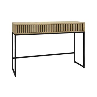 Sweeek Consola contempor&aacute;nea de madera estriada y metal con 2 cajones, 120cm
