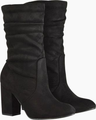 XY London Womens XY London Womens/Ladies Belle Ruched Medium Block Heel Boots - Black - Size: 4