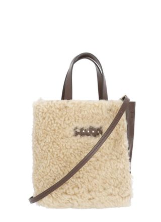 Marni Brown Fur-Blend Logo Handbag