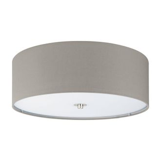 Loops Flush Ceiling Light Colour Satin Nickel Shade Taupe Fabric Glass Bulb E27 3x60W in Metallics