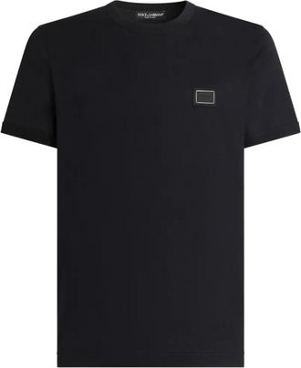 Dolce & Gabbana Katoenen T-shirt met logoplaat - Heren - T-shirts - Blauw - M - Katoen - Tops