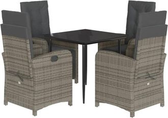 vidaXL Set Comedor De Jard&iacute;n 5 Piezas Con Cojines Rat&aacute;n Sint&eacute;tico Gris Vidaxl