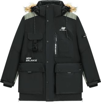 New Balance Logo Classic Down Jacket Asia Sizing Black Grey AMJ14300-BK