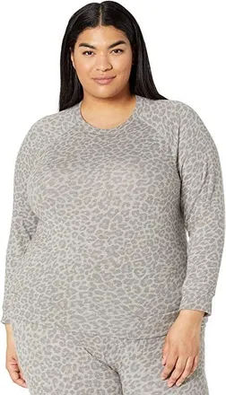 Beyond Yoga Beyond Yoga Sweatshirt Womens Gray Leopard Stretch Crew Neck Pullover GBO155