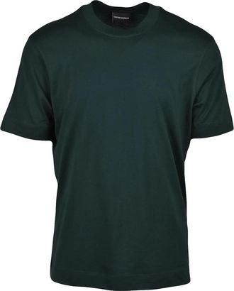 Emporio Armani Deep Green Cotton T-Shirt With Perforated Detailing