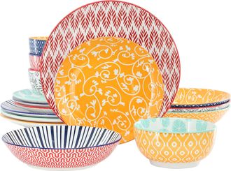 Elama Giovanna 16 Piece Assorted Porcelain Double Bowl Dinnerware Set