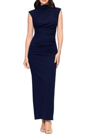 Betsy & Adam Pleated Sleeveless Column Gown in Navy at Nordstrom, Size 12