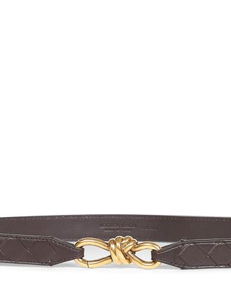 Bottega Veneta Womens Fondant Intrecciato Nappa Leather Andiamo Belt Brown Furs & Skins - Lamb Skin