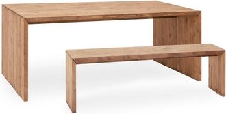 Deco Wood Pack mesa comedor y banco de madera maciza envejecido de 160x75cm