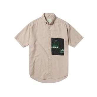 Aries Motel Graphic Work Shirt - Heren - Korte mouwen Overhemden - Beige - L - Overhemden