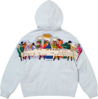SUPREME Last Supper Embroidered Zip Up Hooded Sweater Light Blue SS25SK28-LIGHT-BLUE
