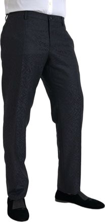 Dolce & Gabbana Blue Brocade Wool Skinny Men Dress Pants Virgin Silk