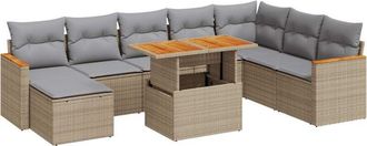 vidaXL 9 Piece Garden Sofa Set with Cushions Beige Poly Rattan Acacia vidaXL