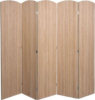 Hhg [NUNCA USADO] Biombo de bambú HHG-163, separador de ambientes, pantalla divisoria, plegable, 5 paneles, 170 x 204 cm