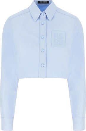 Raf Simons Cropped Logo Patch Shirt - Dames - Overhemden - Blauw - S - Katoen - Overhemden