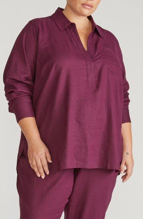 Universal Standard Button Back Linen Blend Polo in Acai Purple at Nordstrom, Size Xs