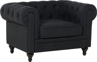 Beliani Chesterfield Sill&oacute;n Tapizado Gris Grafito Patas De Madera Oscura Contempor&aacute;neo Chesterfield