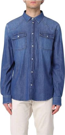 Dondup Blauwe Denim Casual Overhemd met Lange Mouwen - Heren - Spijkeroverhemden - Blauw - L - Denim - Overhemden