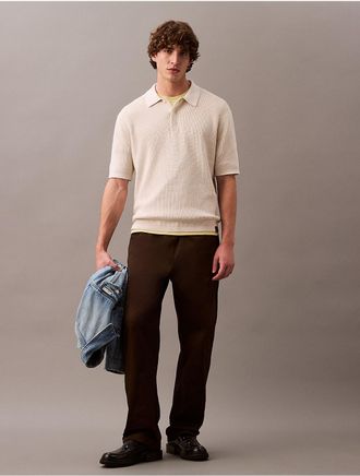 Calvin Klein Mens Smooth Cotton Waffle Sweater Polo Shirt - White - 2XL