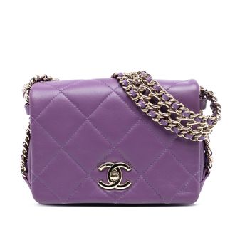 Chanel Pre-owned Womens Mini Lambskin Triple Chain Full Flap - Purple Leather - One Size