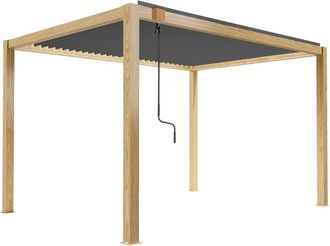 Oviala P&eacute;rgola bioclim&aacute;tica autoportante madera negra 3x4m + 2 estores