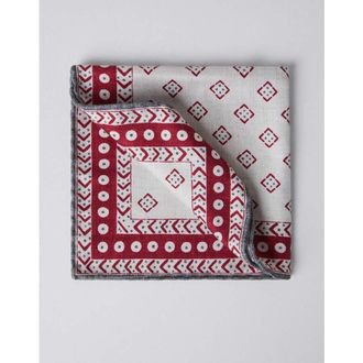 Brunello Cucinelli Mens Champagne Red Gray Silk Pocket Square