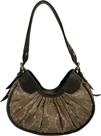 Celine Brown Pink Leather Canvas Handbag Tote Bag (Pre-Owned)