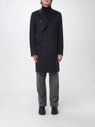 Paul Smith Double-Breasted Knee-Length Coat in Wool and Cashmere Blend with Lapels