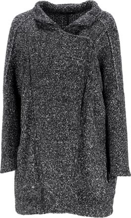 Maje Knitted Single-Breasted Coat in Black Wool