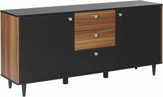 Beliani Beliani - Credenza Nera con Pannelli di Legno Scuro Mobile 3 Cassetti 2 Ante Kuro