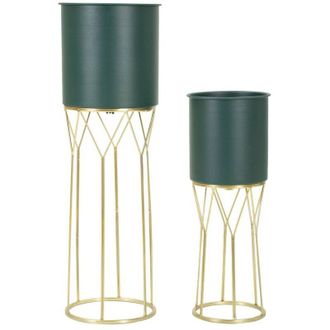 Dmora Dmora - Set di 2 portavasi Rangitikei, Complemento darredo, Articolo decorativo, Accessorio darredo, 23x23 h70 cm, Verde e Oro