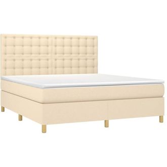 vidaXL Vidaxl - Cama Box Spring Colch&oacute;n Y Luces Led Tela Crema 160x200 Cm