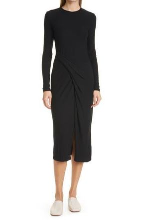 Vince Drape Long Sleeve Midi Dress in Black at Nordstrom Rack, Size X-Large