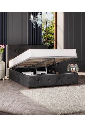 Laurence Llewelyn-Bowen Hesper Ottoman Storage Bed in Mirazzi Velvet Fabric, Custom Made in Black | Size: Small Double